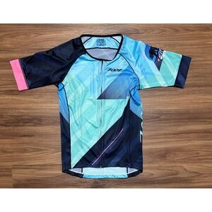 ZOOT Men's LTD Triathlon Short Sleeve Cycling Jersey Blue Green Cali 19 Sz XL